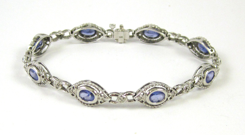 Appraisal: TANZANITE DIAMOND AND WHITE GOLD BRACELET The k white gold