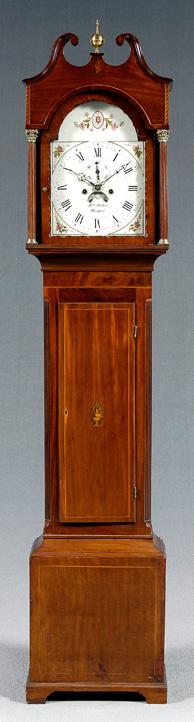 Appraisal: Georgian inlaid tall-case clock mahogany hood with broken arch pediment