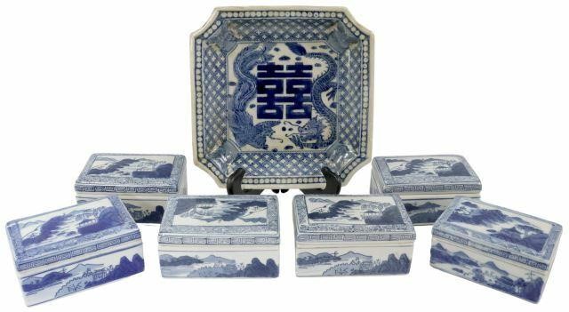 Appraisal: lot of Chinese blue and white porcelain decorative group comprising