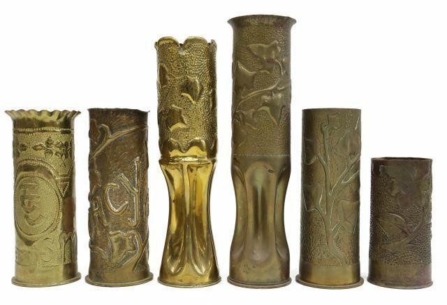 Appraisal: lot of WWI-era trench art vases fashioned from artillery shells