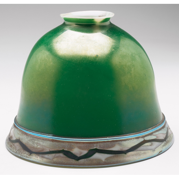 Appraisal: Steuben shade green glass with Aurene Intarsia-border signed ''dia x