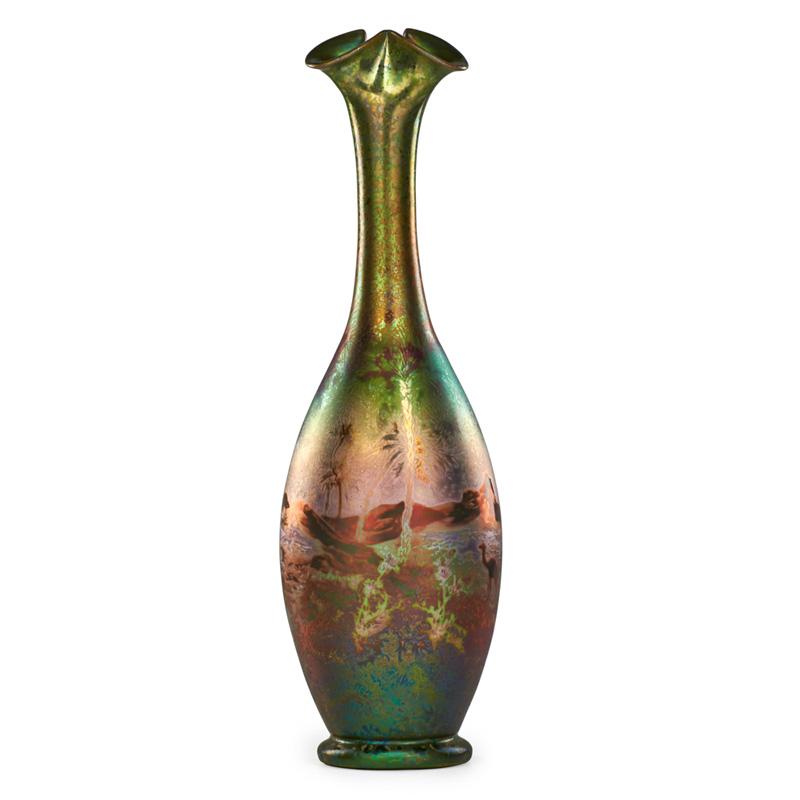 Appraisal: CLEMENT MASSIER Tall vase with desert scene Condition Report Excellent