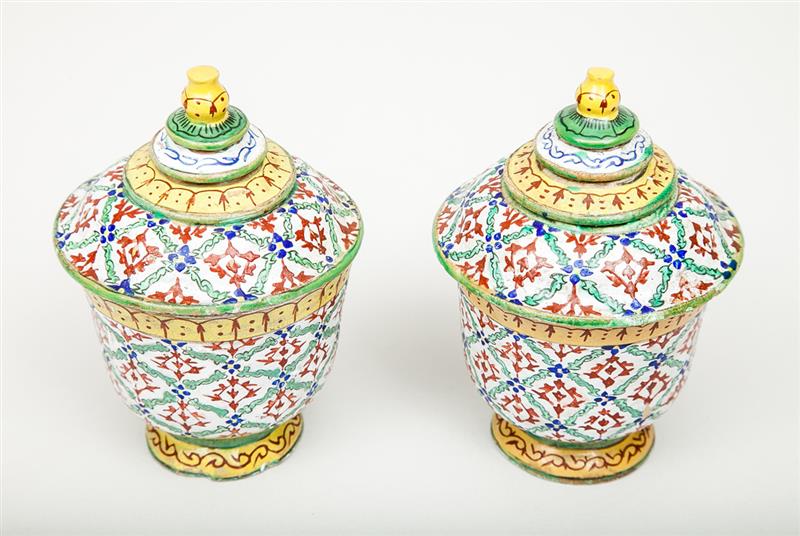 Appraisal: Pair of Thai Glazed Pottery Cups and Covers x in