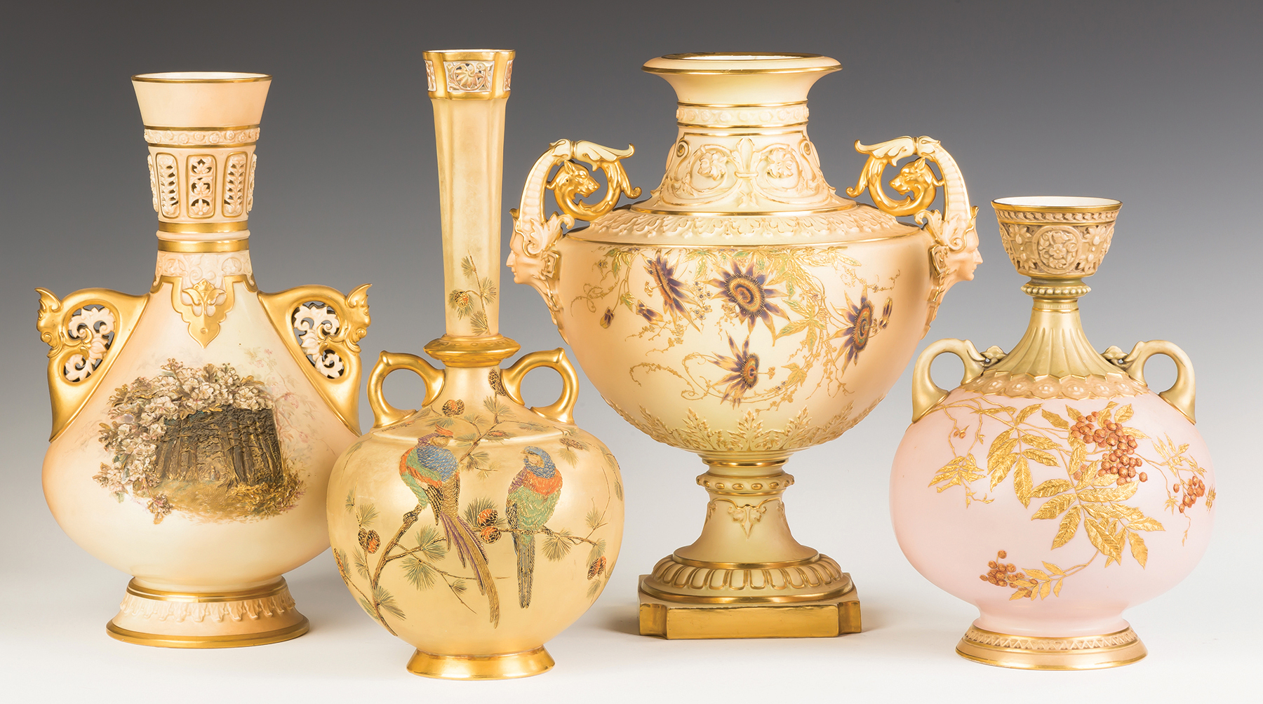 Appraisal: Group of Four Royal Worcester Hand Painted and Enameled Vases