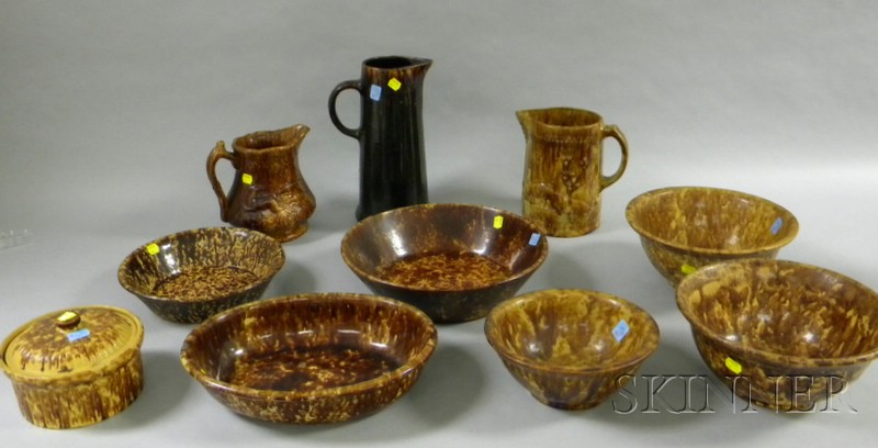 Appraisal: Ten Pieces of Rockingham Glazed Kitchenware six bowls three pitchers