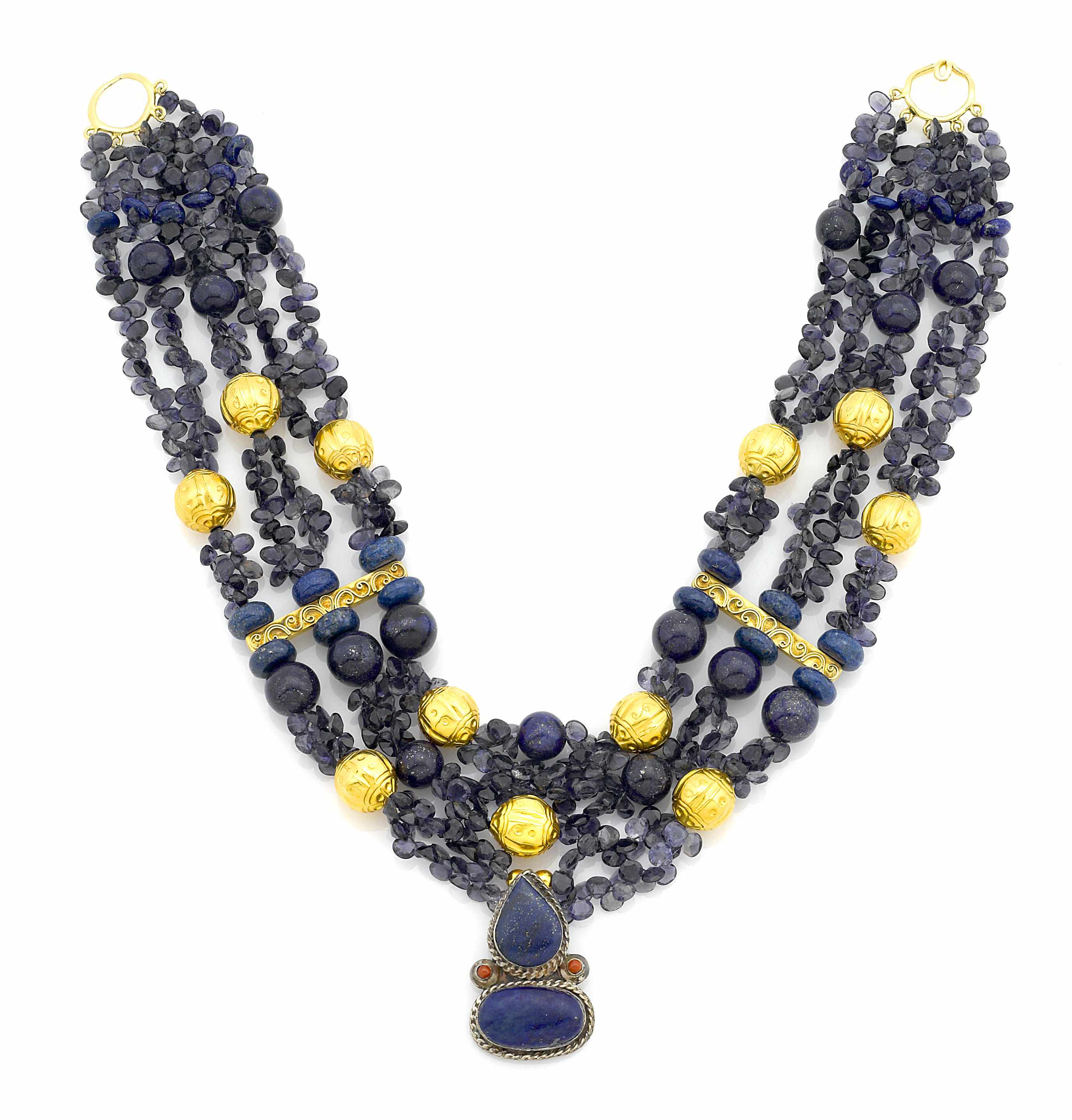 Appraisal: A Tony Duquette lapis lazuli and iolite bead silver and