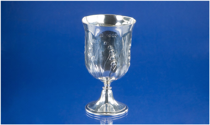 Appraisal: Victorian Silver Goblet With Embossed Bluebell And Leaf Decoration Fully