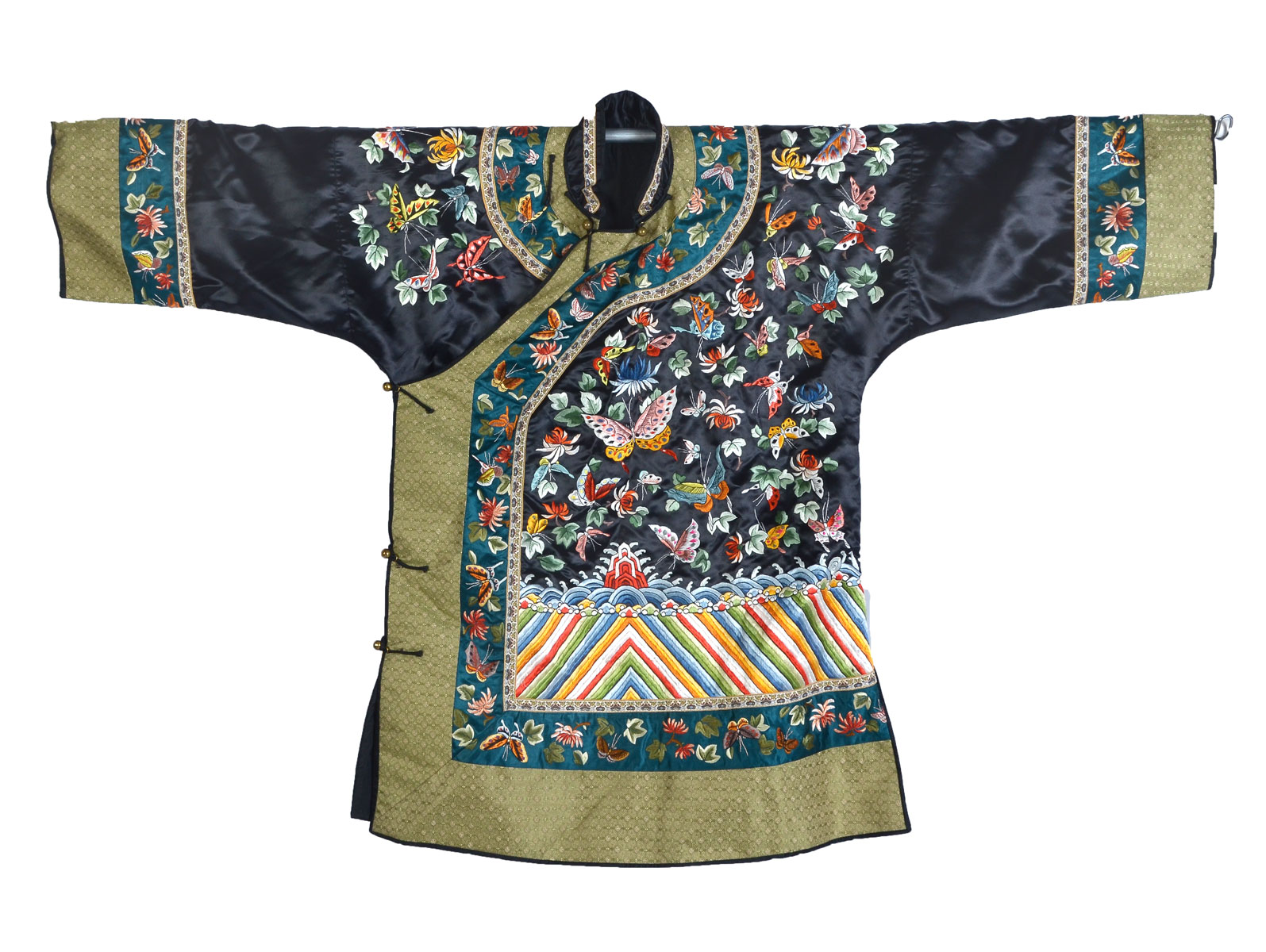 Appraisal: CHINESE SILK BUTTERFLY ROBE Chinese black ground silk robe having