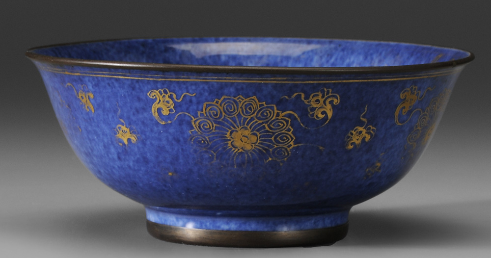 Appraisal: Powder Blue-Glazed and Gilt- Decorated Porcelain Bowl Chinese probably th