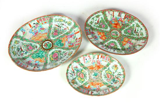 Appraisal: THREE ROSE MEDALLION PLATTERS China mid th century Oval platters