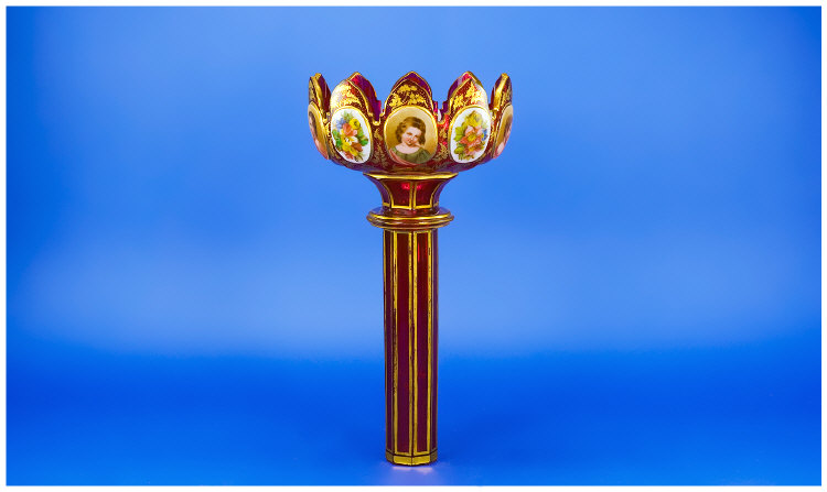 Appraisal: Bohemian Ruby Glass and Porcelain Lustre the Column and Bowl