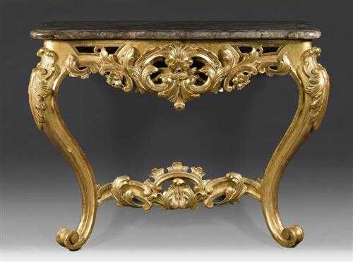 Appraisal: CARVED GILTWOOD CONSOLE Louis XV German th century With a