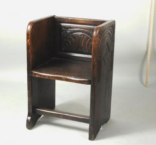 Appraisal: Early English Carved Oak Choir Seat Early English carved oak