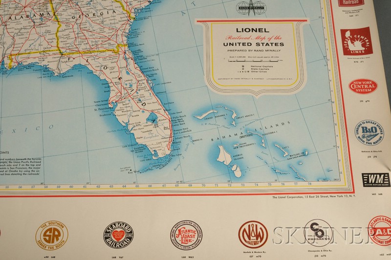 Appraisal: Lionel Railroad Map of the United States Rand McNally c