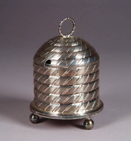 Appraisal: EARLY STERLING SILVER HONEY POT London Hallmark TL Bee skep