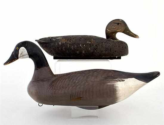 Appraisal: Canada goose and duck decoy painted carved wood goose decoy