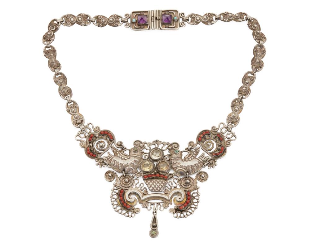 Appraisal: A Matl silver and gem-set necklace Circa s Mexico City