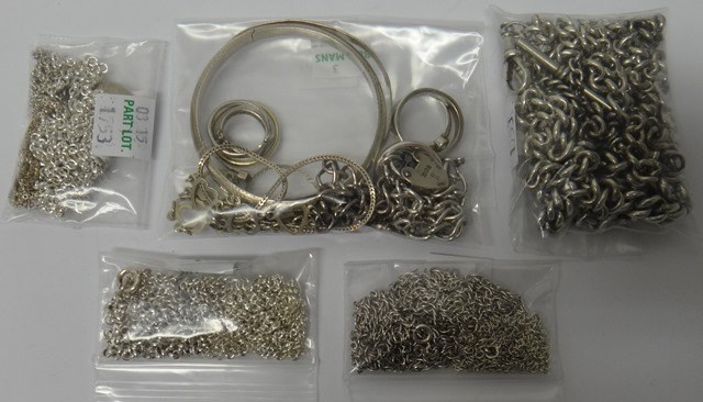 Appraisal: Mostly silver jewellery comprising five curb link watch chains three