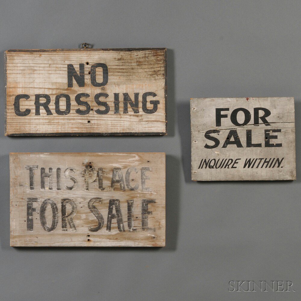 Appraisal: Three Black and White Painted Signs America early th century