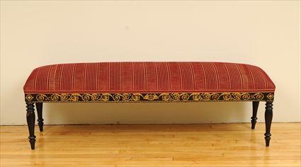 Appraisal: American Late Classical-Style Ebonized and Gilt-Stenciled Bench x x in