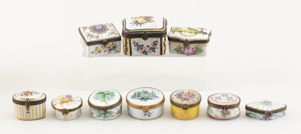 Appraisal: TEN FRENCH PORCELAIN BOXES TH CENTURY LENGTHS TO TEN FRENCH