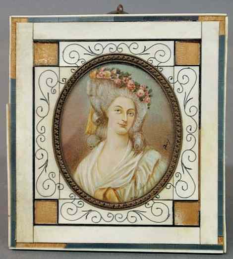 Appraisal: European miniature portrait on ivory of a woman wearing a