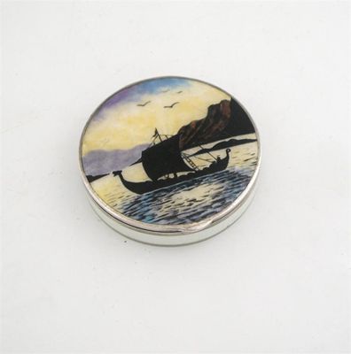 Appraisal: A th century Norwegian enamelled circular compact with the silhouette