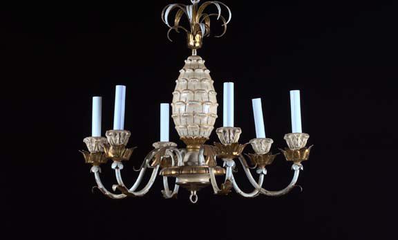 Appraisal: Italian Provincial Carved White-Painted and Parcel-Gilt Wood and Wrought-Iron Six-Light