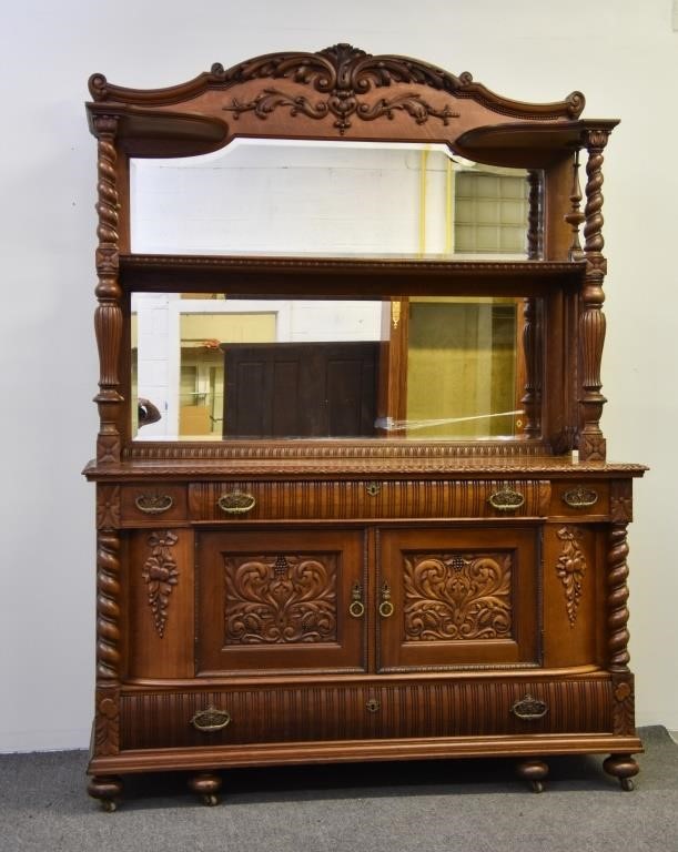 Appraisal: Victorian oak sideboard circa upper section with carved crest beveled