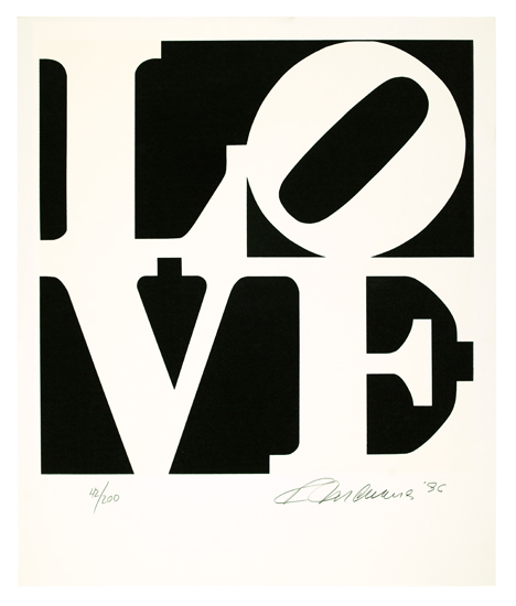 Appraisal: ROBERT INDIANA Love Screenprint printed in black and bright white