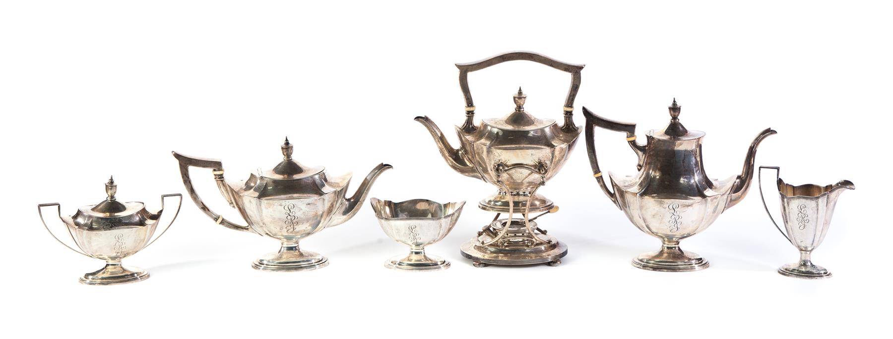 Appraisal: SIX-PIECE GORHAM TEA SET Mid th century Hot water kettle