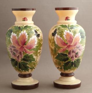 Appraisal: Pair of English Bristol Glass Baluster Vases th c with