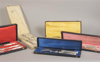 Appraisal: Group of five French silver handled carving sets th th