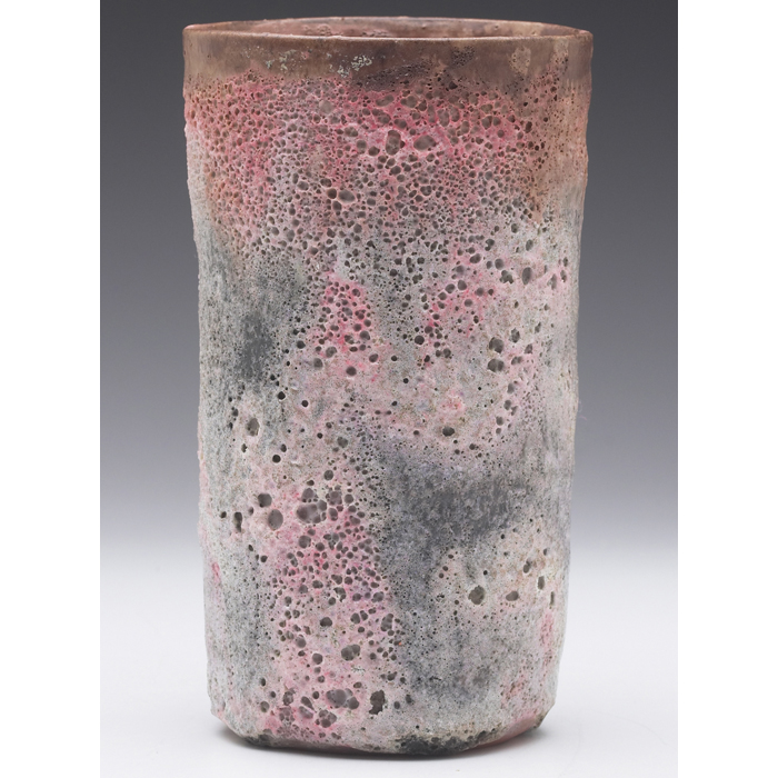 Appraisal: Beatrice Wood vase cylindrical shapecovered in a pink gray and