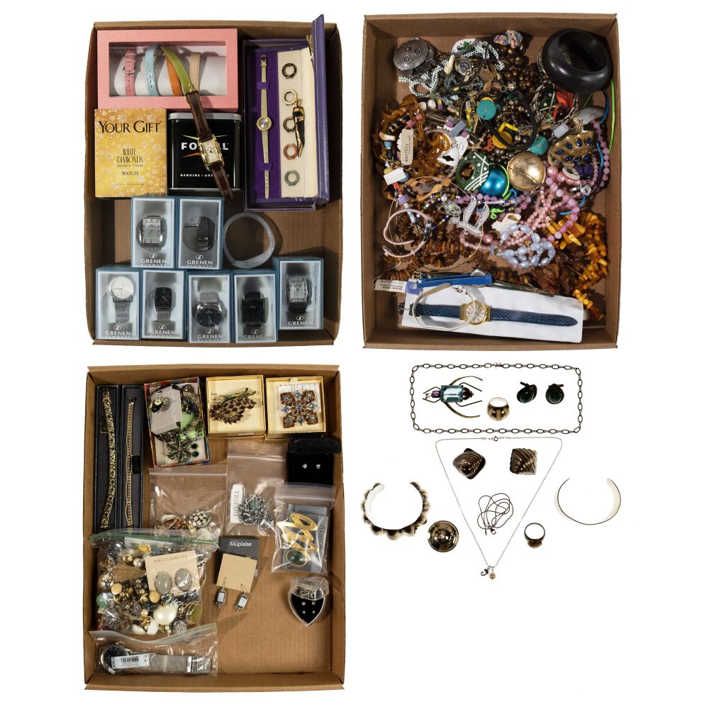 Appraisal: STERLING SILVER AND COSTUME JEWELRY AND WRISTWATCH ASSORTMENT silver items