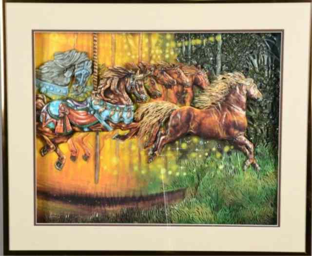 Appraisal: -D HORSE DECOUPAGE CAROUSEL -D horse decoupage carousel depicting six