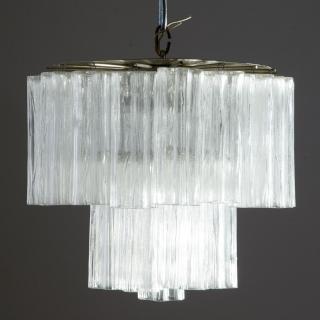 Appraisal: Venini Tronchi tiered glass chrome chandelier Venini Tronchi tiered glass