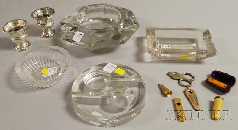 Appraisal: Six Glass and Sterling Silver Smoking Items with Six Cigar