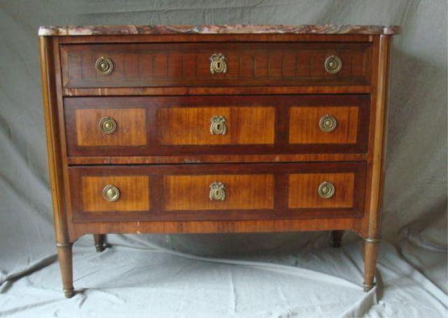 Appraisal: Louis XVI Style Marble Top Commode drawer w inlay Dimensions