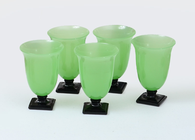 Appraisal: FENTON ELIZABETH GOBLETS 's Art Deco jade green with square