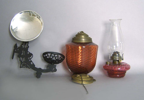 Appraisal: Ruby glass hanging lantern together with a wall mounted lamp