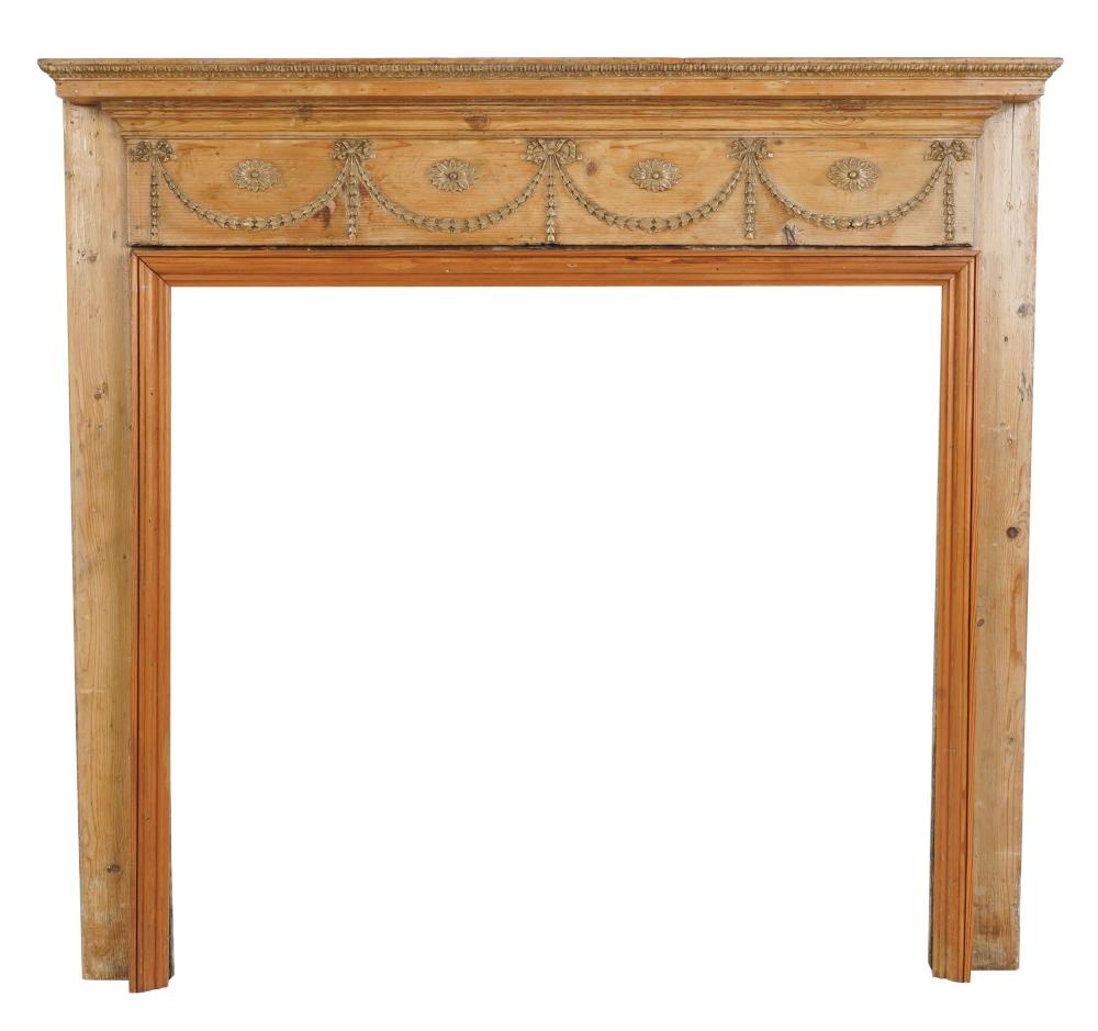 Appraisal: ADAM-STYLE PINE FIREPLACE SURROUNDwith carved molding to mantle and relief-carved