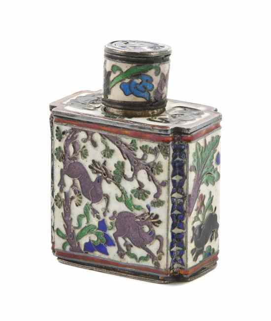 Appraisal: A Russian Enameled Silver Scent Bottle of cartouche form and