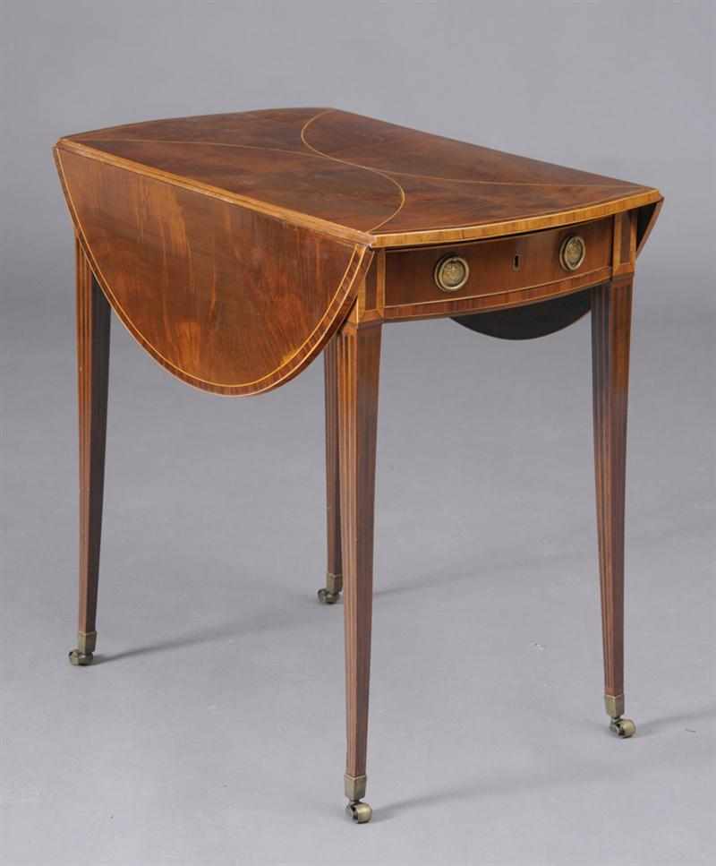 Appraisal: GEORGE III INLAID MAHOGANY PEMBROKE TABLE The oval crossband top