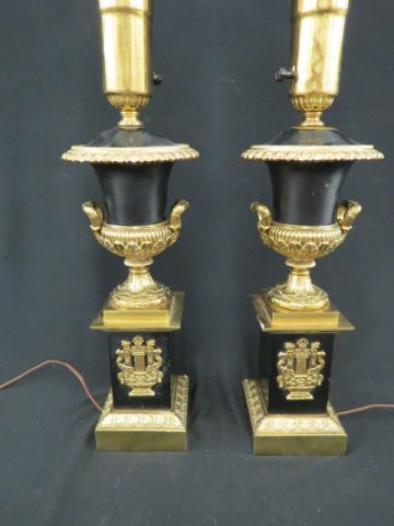 Appraisal: Pair of Decorator Lamps classic urndecor brass finish with black