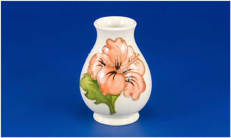 Appraisal: Moorcroft Small Vase Hibiscus Pattern on white ground inches in