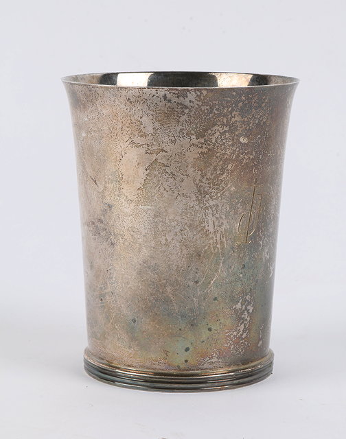 Appraisal: A SILVER BEAKER with tapering form monogrammed 'IJ' marks to