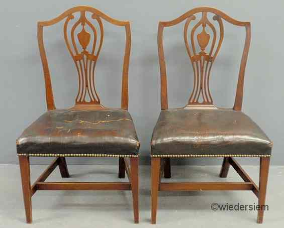 Appraisal: Pair of English Hepplewhite mahogany side chairs c ''h x