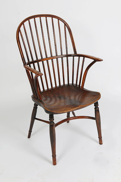 Appraisal: A TH CENTURY YEW AND ELM WINDSOR ARMCHAIR with stick