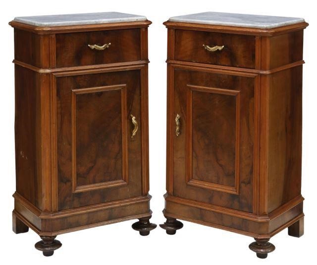 Appraisal: pair Italian marble-top walnut nightstands late th c inset marble